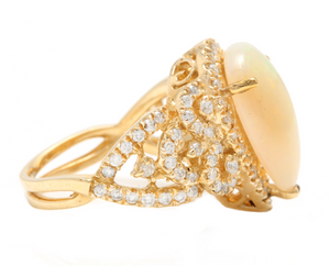 5.50ct Natural Ethiopian Opal and Diamond 14k Solid Yellow Gold Ring