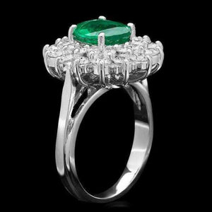 3.30Ct Natural Emerald & Diamond 14K Solid White Gold Ring