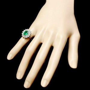 3.30Ct Natural Emerald & Diamond 14K Solid White Gold Ring