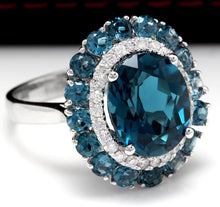 Load image into Gallery viewer, 8.45 Carats Natural Impressive London Blue Topaz and Diamond 14K White Gold Ring