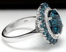 Load image into Gallery viewer, 8.45 Carats Natural Impressive London Blue Topaz and Diamond 14K White Gold Ring