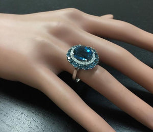 8.45 Carats Natural Impressive London Blue Topaz and Diamond 14K White Gold Ring