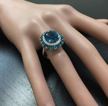 Load image into Gallery viewer, 8.45 Carats Natural Impressive London Blue Topaz and Diamond 14K White Gold Ring