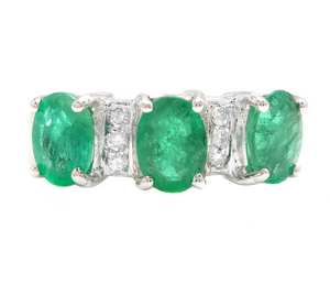 2.85ct Natural Emerald & Diamond 14k Solid White Gold Ring