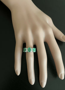 2.85ct Natural Emerald & Diamond 14k Solid White Gold Ring