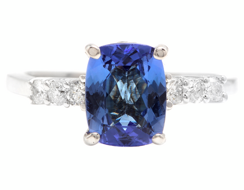 2.50 Carats Natural Tanzanite and Diamond 14k Solid White Gold Ring