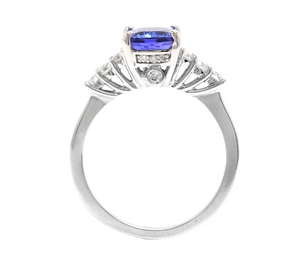 2.50 Carats Natural Tanzanite and Diamond 14k Solid White Gold Ring