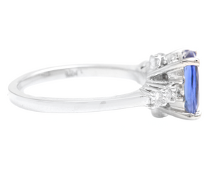 2.50 Carats Natural Tanzanite and Diamond 14k Solid White Gold Ring