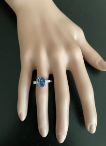 2.50 Carats Natural Tanzanite and Diamond 14k Solid White Gold Ring
