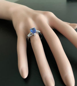 2.50 Carats Natural Tanzanite and Diamond 14k Solid White Gold Ring
