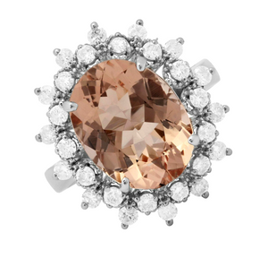 5.20 Carats Natural Morganite and Diamond 14k Solid White Gold Ring