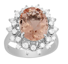 Load image into Gallery viewer, 5.20 Carats Natural Morganite and Diamond 14k Solid White Gold Ring