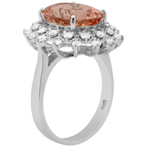 5.20 Carats Natural Morganite and Diamond 14k Solid White Gold Ring