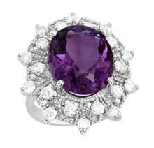 Load image into Gallery viewer, 10.20 Carats Natural Amethyst and Diamond 14k Solid White Gold Ring
