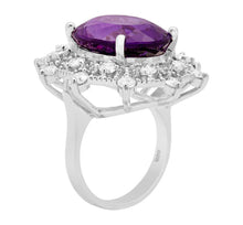 Load image into Gallery viewer, 10.20 Carats Natural Amethyst and Diamond 14k Solid White Gold Ring