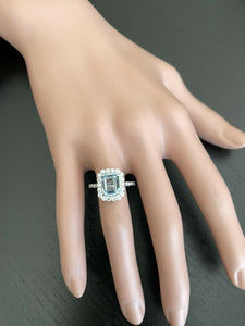 2.60 Carats Natural Aquamarine and Diamond 14k Solid White Gold Ring