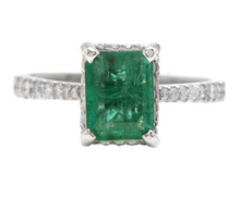 Load image into Gallery viewer, 2.00ct Natural Emerald &amp; Diamond 14k Solid White Gold Ring