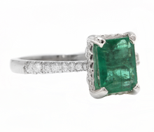 Load image into Gallery viewer, 2.00ct Natural Emerald &amp; Diamond 14k Solid White Gold Ring