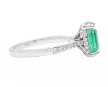 Load image into Gallery viewer, 2.00ct Natural Emerald &amp; Diamond 14k Solid White Gold Ring