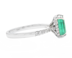 2.00ct Natural Emerald & Diamond 14k Solid White Gold Ring