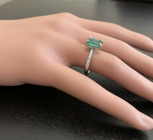 2.00ct Natural Emerald & Diamond 14k Solid White Gold Ring