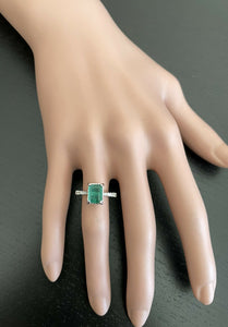 2.00ct Natural Emerald & Diamond 14k Solid White Gold Ring