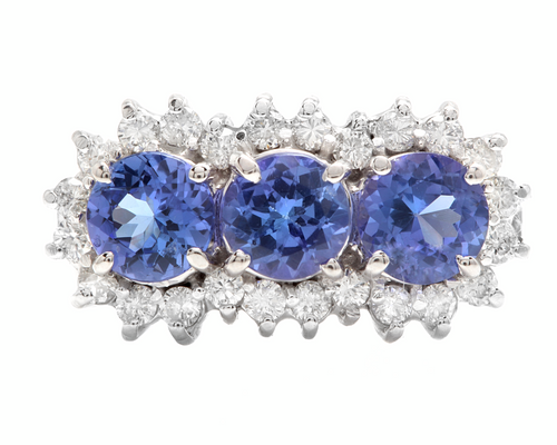 2.20 Carats Natural Tanzanite and Diamond 14k Solid White Gold Ring