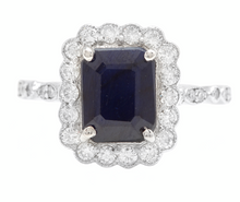 Load image into Gallery viewer, 3.60 Carats Natural Sapphire and Diamond 14k Solid White Gold Ring