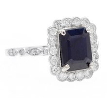 Load image into Gallery viewer, 3.60 Carats Natural Sapphire and Diamond 14k Solid White Gold Ring