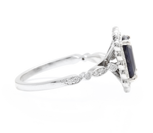 3.60 Carats Natural Sapphire and Diamond 14k Solid White Gold Ring