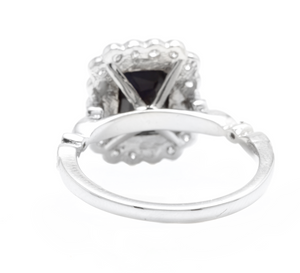 3.60 Carats Natural Sapphire and Diamond 14k Solid White Gold Ring