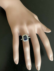 3.60 Carats Natural Sapphire and Diamond 14k Solid White Gold Ring