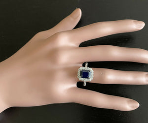 3.60 Carats Natural Sapphire and Diamond 14k Solid White Gold Ring