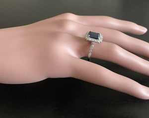 3.60 Carats Natural Sapphire and Diamond 14k Solid White Gold Ring