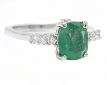 Load image into Gallery viewer, 2.40ct Natural Emerald &amp; Diamond 14k Solid White Gold Ring