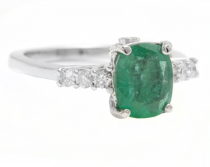 2.40ct Natural Emerald & Diamond 14k Solid White Gold Ring