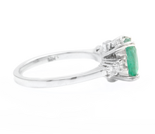 Load image into Gallery viewer, 2.40ct Natural Emerald &amp; Diamond 14k Solid White Gold Ring