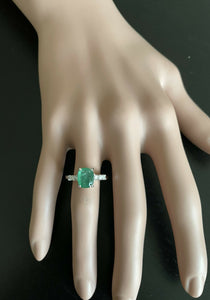 2.40ct Natural Emerald & Diamond 14k Solid White Gold Ring