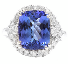 Load image into Gallery viewer, 6.00 Carats Natural Tanzanite and Diamond 18k Solid White Gold Ring