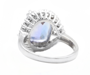6.00 Carats Natural Tanzanite and Diamond 18k Solid White Gold Ring