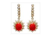 Load image into Gallery viewer, Exquisite 5.60 Carats Natural Coral and Diamond 14K Solid Yellow Gold Earrings