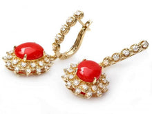 Load image into Gallery viewer, Exquisite 5.60 Carats Natural Coral and Diamond 14K Solid Yellow Gold Earrings
