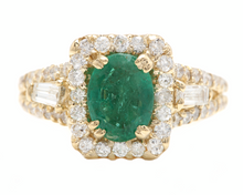 Load image into Gallery viewer, 2.60ct Natural Emerald &amp; Diamond 18k Solid Yellow Gold Ring