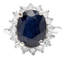 Load image into Gallery viewer, 8.15ct Natural Blue Sapphire &amp; Diamond 14k Solid White Gold Ring