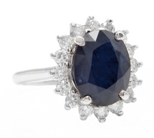 Load image into Gallery viewer, 8.15ct Natural Blue Sapphire &amp; Diamond 14k Solid White Gold Ring