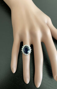 8.15ct Natural Blue Sapphire & Diamond 14k Solid White Gold Ring