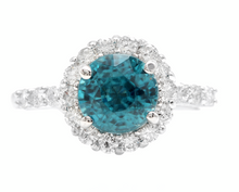 Load image into Gallery viewer, 4.75 Carats Natural Blue Zircon and Diamond 14k Solid White Gold Ring