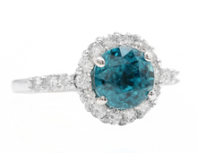Load image into Gallery viewer, 4.75 Carats Natural Blue Zircon and Diamond 14k Solid White Gold Ring