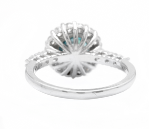 4.75 Carats Natural Blue Zircon and Diamond 14k Solid White Gold Ring