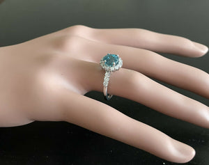 4.75 Carats Natural Blue Zircon and Diamond 14k Solid White Gold Ring